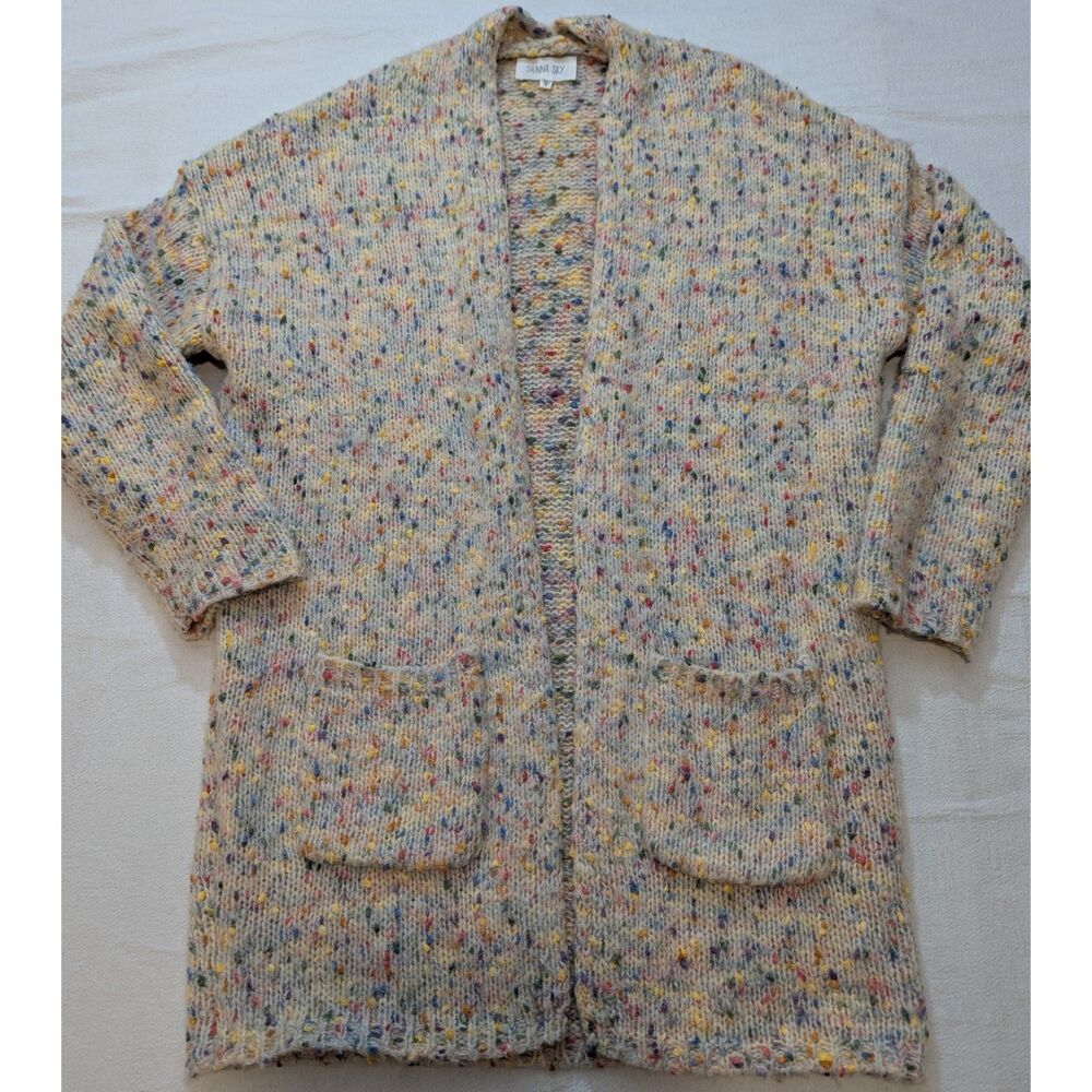 Sienna Sky Confetti Cardigan Sweater Womens Medium Open Front Grannycore Cozy